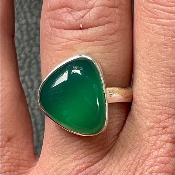 Green Onyx Gemstone 925 Sterling Silver Ring | sz 9.5 - Picture 5 of 7